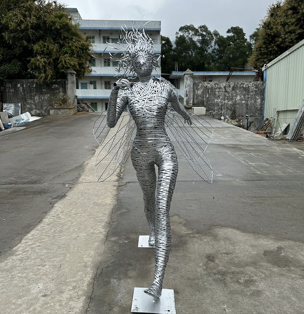 Hand-Woven Stainless Steel Wire Fairy & Dandelion Sculpture