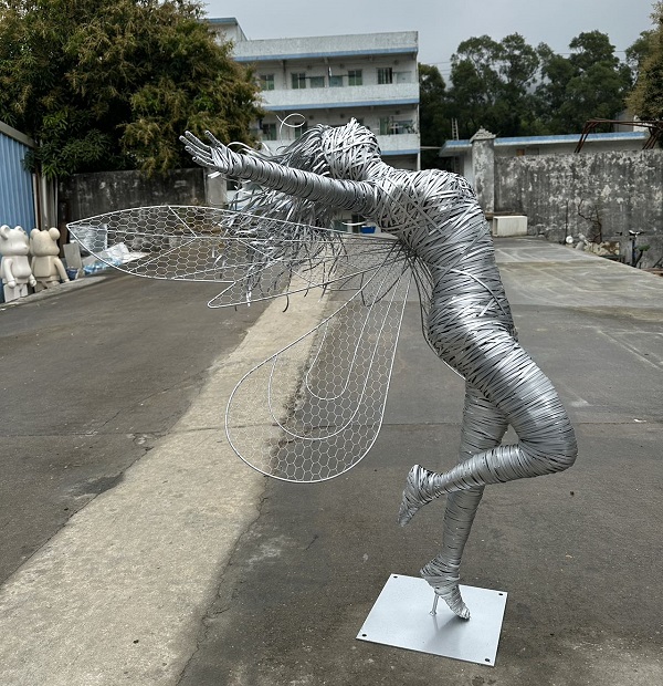 Hand-Woven Stainless Steel Wire Winged Fairy Sculpture