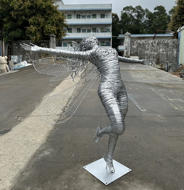 Hand-Woven Stainless Steel Wire Winged Fairy Sculpture