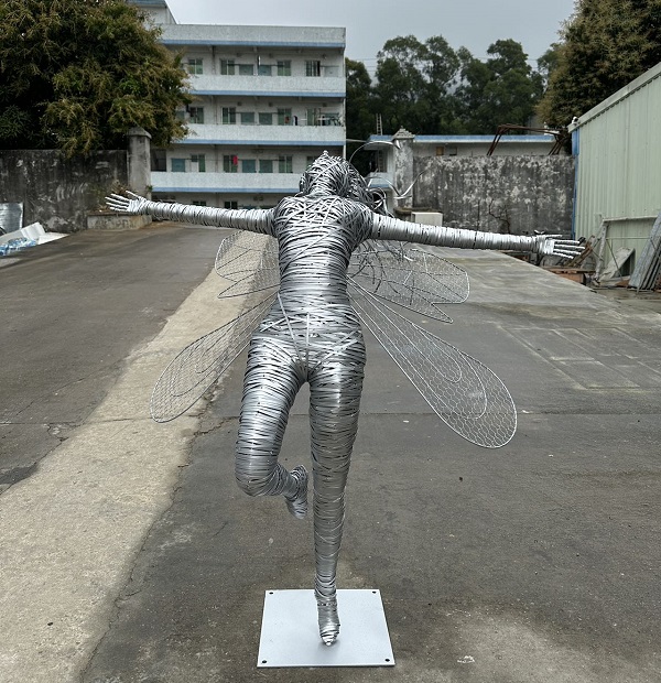 Hand-Woven Stainless Steel Wire Winged Fairy Sculpture